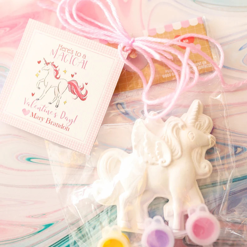 Valentine tags or stickers, unicorn, Class / Set of 25 / Watercolor | Etsy (US)
