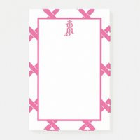 Pink Bamboo Note Pad, Monogram Sticky Notes, Custom Two Letter Chinoiserie Office Gifts For Her | Etsy (US)