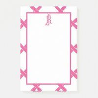 Pink Bamboo Note Pad, Monogram Sticky Notes, Custom Two Letter Chinoiserie Office Gifts For Her | Etsy (US)