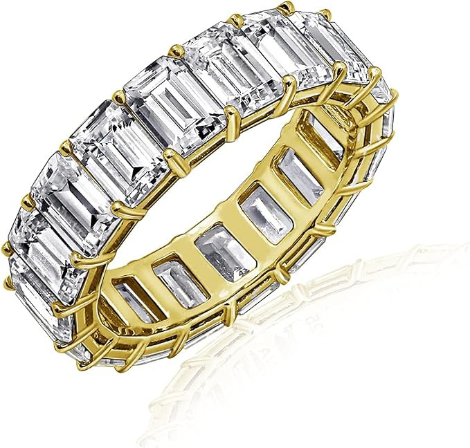 DIAMONBLISS Emerald Cut Eternity Ring For Women | 14K Gold or Platinum Plated 925 Sterling Silver... | Amazon (US)
