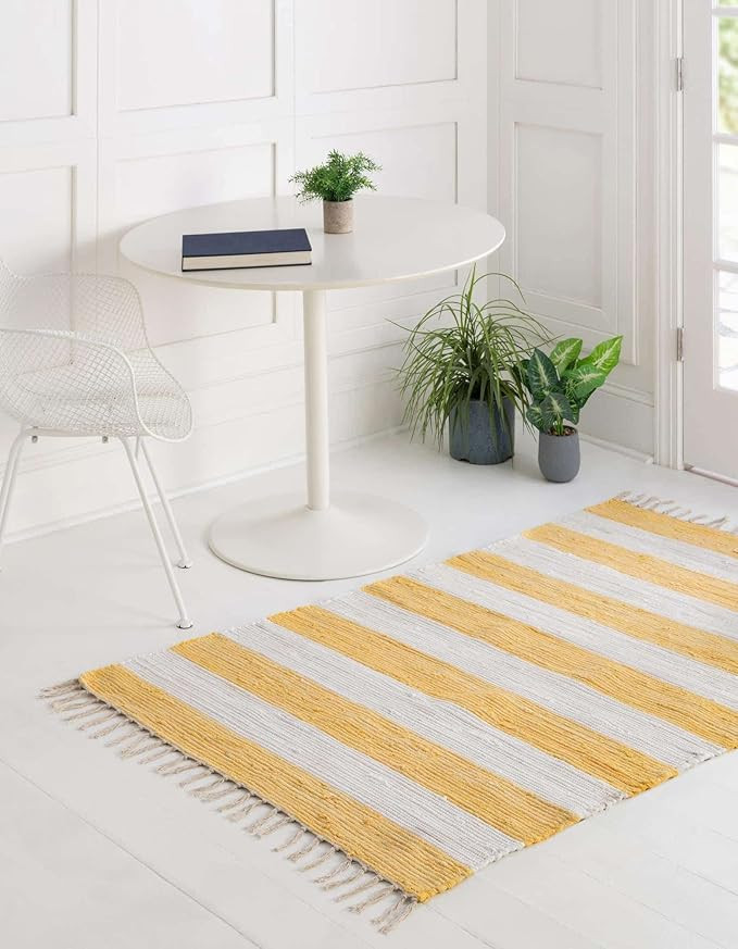 Unique Loom Chindi Rag Collection Area Rug - Striped (2' 2" x 3' 1" Rectangle, Yellow and Ivory) | Amazon (US)