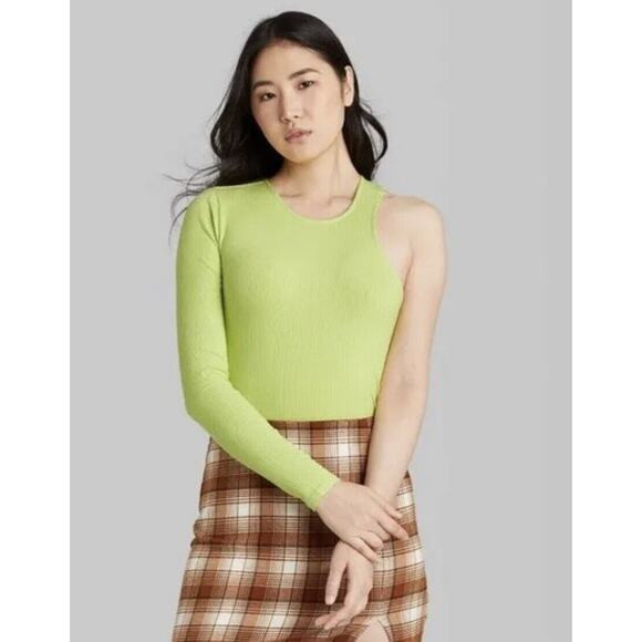 Wild Fable  Asymmetrical One Sleeve Bodysuit - Lime Green Women's Large | Poshmark