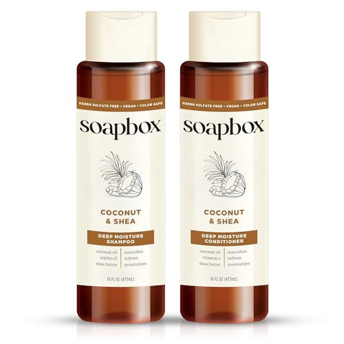 Soapbox Shampoo and Conditioner Set with Coconut Oil, Jojoba Oil, Aloe and Shea Butter to Moisturize and Nourish for All Hair Types, 16 Ounces Each (Pack of 2) | Amazon (US)