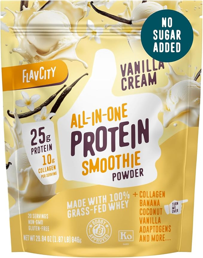 FlavCity Grass Fed Whey Protein Powder - Vanilla Smoothie - 25g Protein & 10g Collagen - Made wit... | Amazon (US)