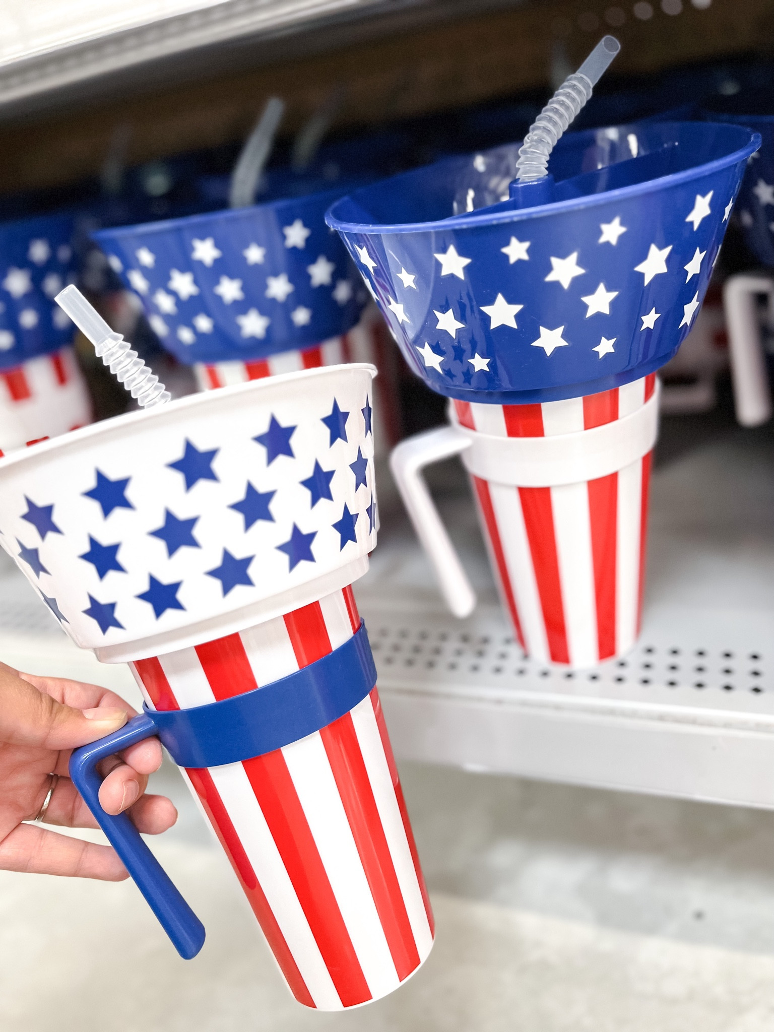 Patriotic Star Red, White & Blue Paper Party Cups with Sleeves - 8 Ct.