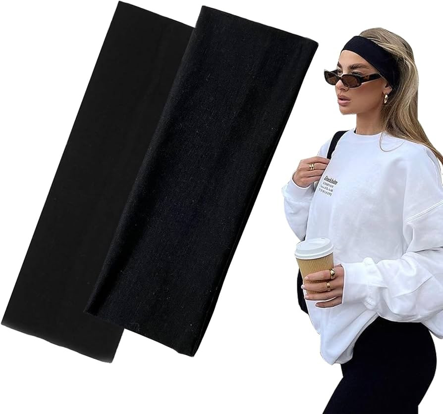 7cm Wide Black Headbands for Women Men, Yedtreg 2pack Fashion Head Bands for Women's Hair, Soft F... | Amazon (UK)