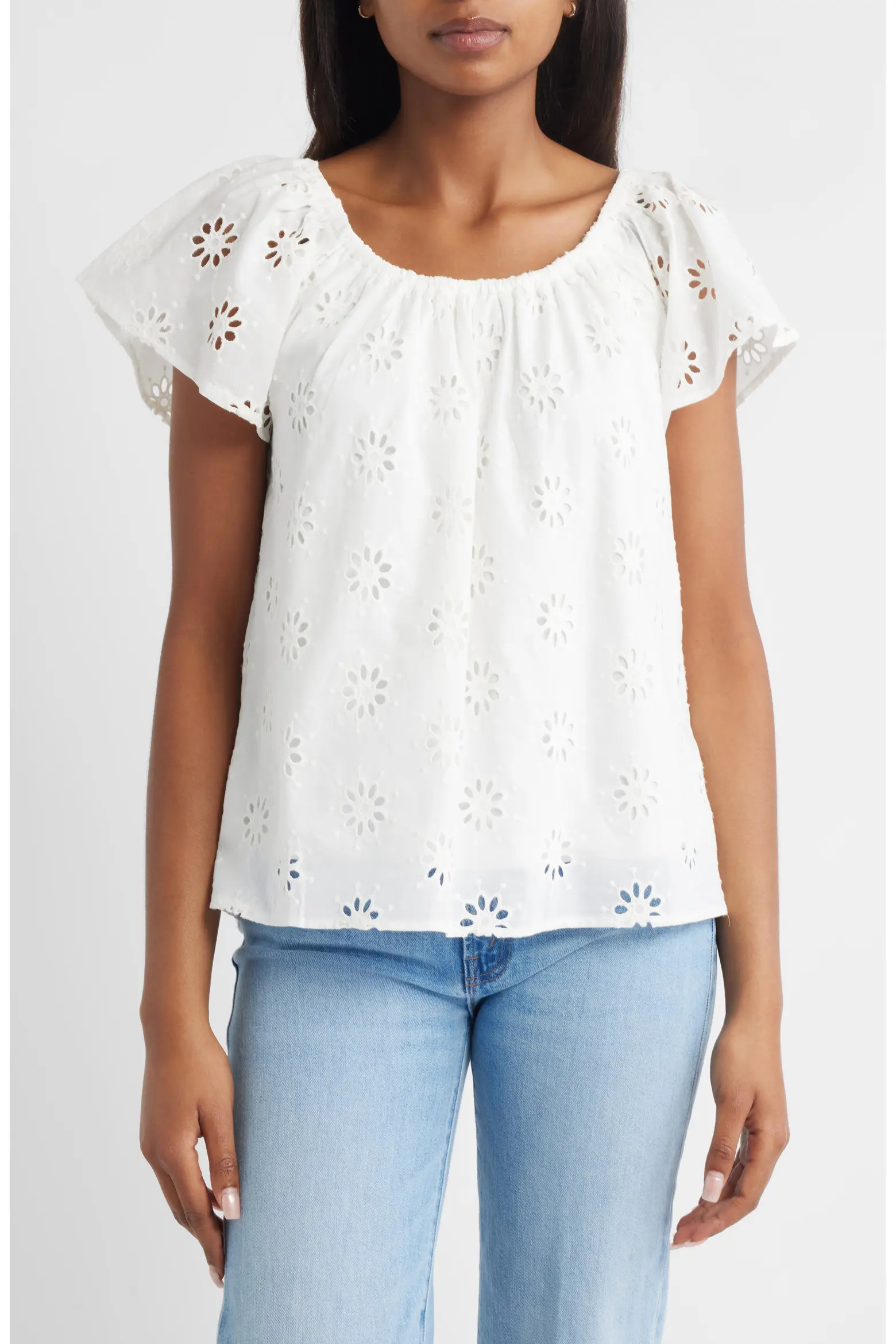 Eyelet Cotton Peasant Top (Women) | Nordstrom | Nordstrom