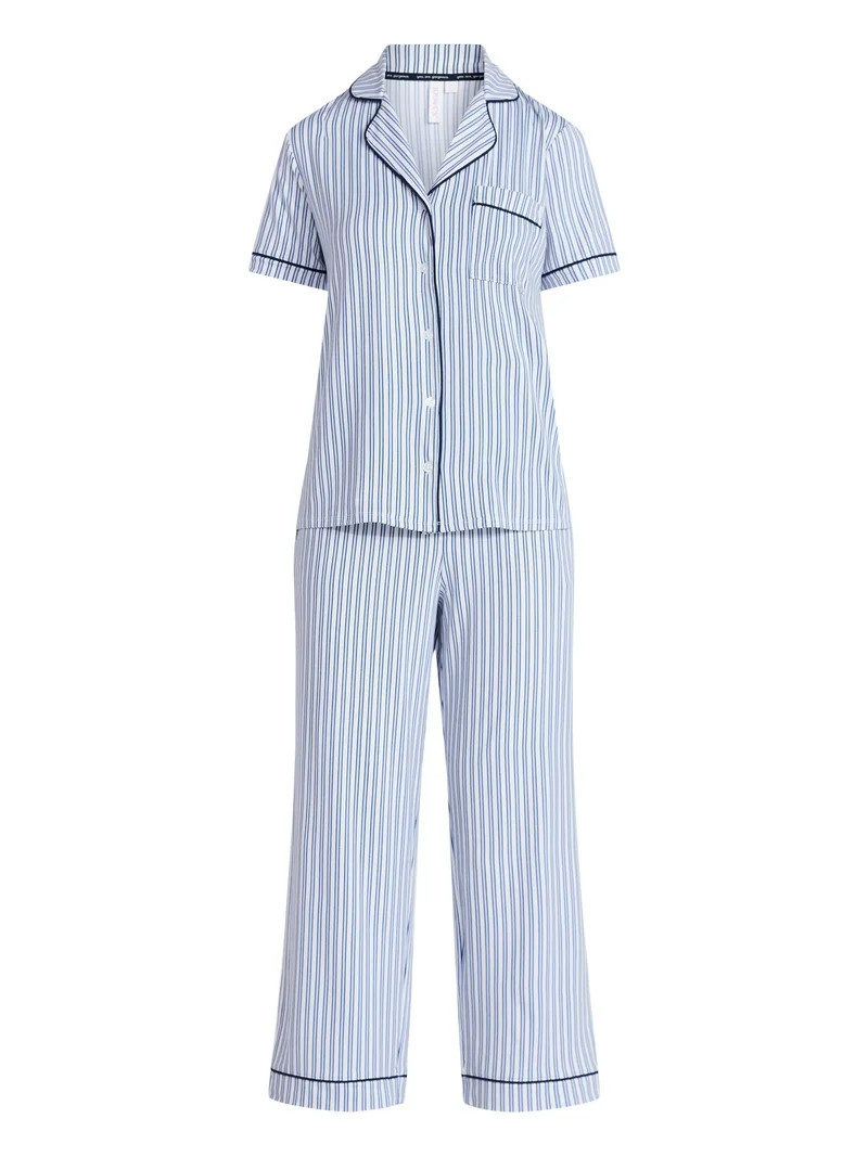 Joyspun Women's Dreamy Soft Collection Notch Knit Top and Capri Pants Pajama Set, 2-Piece, Sizes ... | Walmart (US)