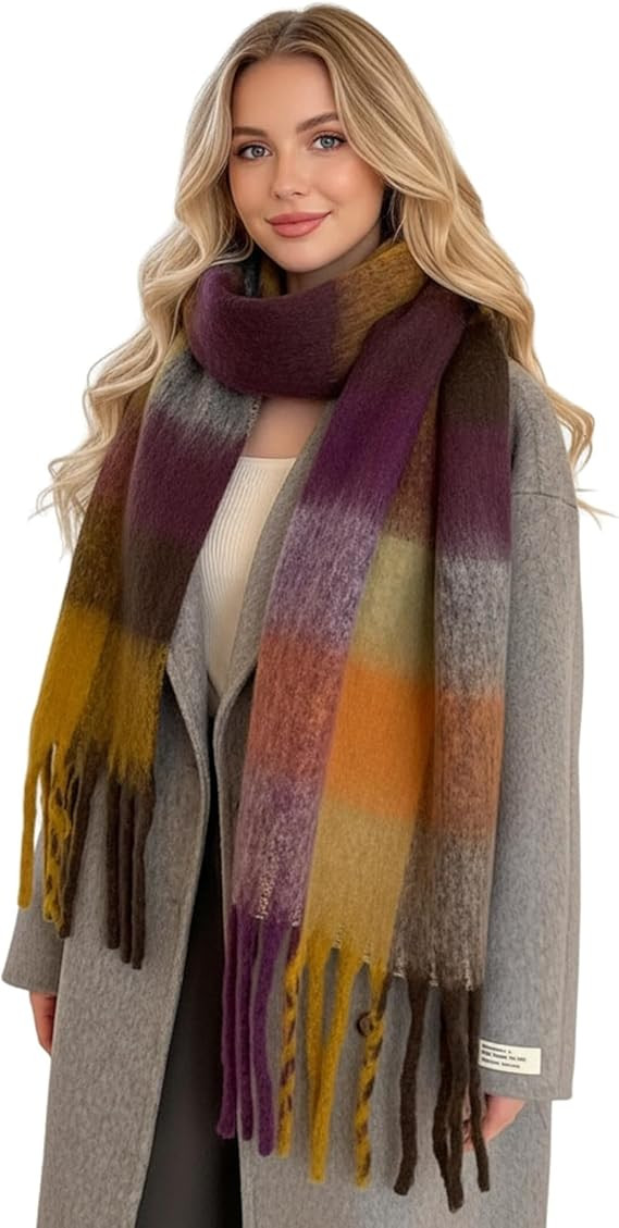 Scarf for Women Winter Warm Long Shawl Large Scarves Cold Weather Thick Blanket Scarfs Colorful P... | Amazon (US)