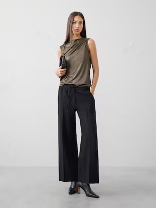 Foiled Ribbed Draped-Shoulder Top | Banana Republic Factory
