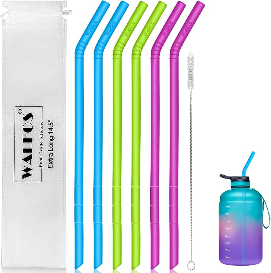 WALFOS 14.5 inch Extra Long Reusable Silicone Straws, Big Sizes Flexible Bendable Straws for 1/Ha... | Amazon (US)