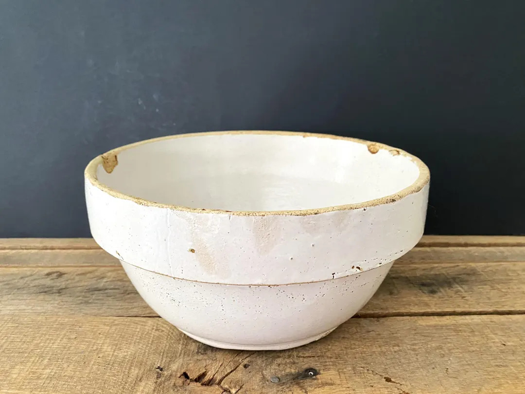 5" Tall Antique White Stoneware Crock Bowl 10-3/8" Dia. Farmhouse Crock Bowl/Vintage Crock/Cottag... | Etsy (US)