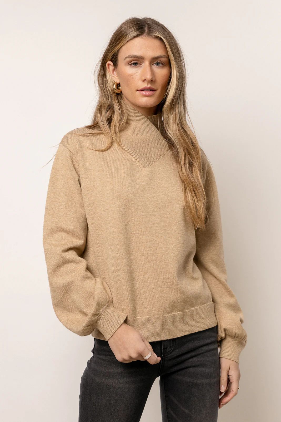 Trysta Mock Neck Sweater in Taupe - böhme | Bohme