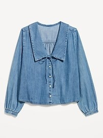 Long-Sleeve Button-Down Cropped Denim Shirt | Old Navy (US)