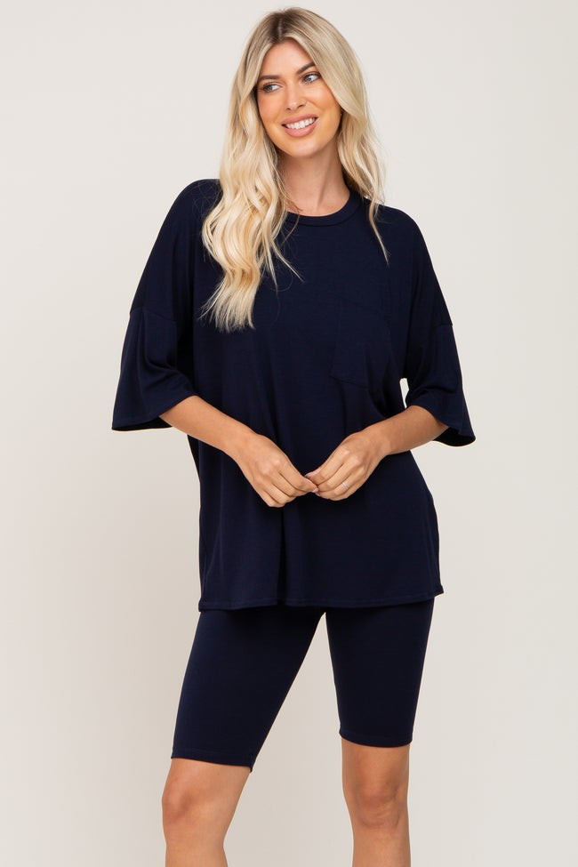 Navy Biker Short Sleep Set | PinkBlush Maternity