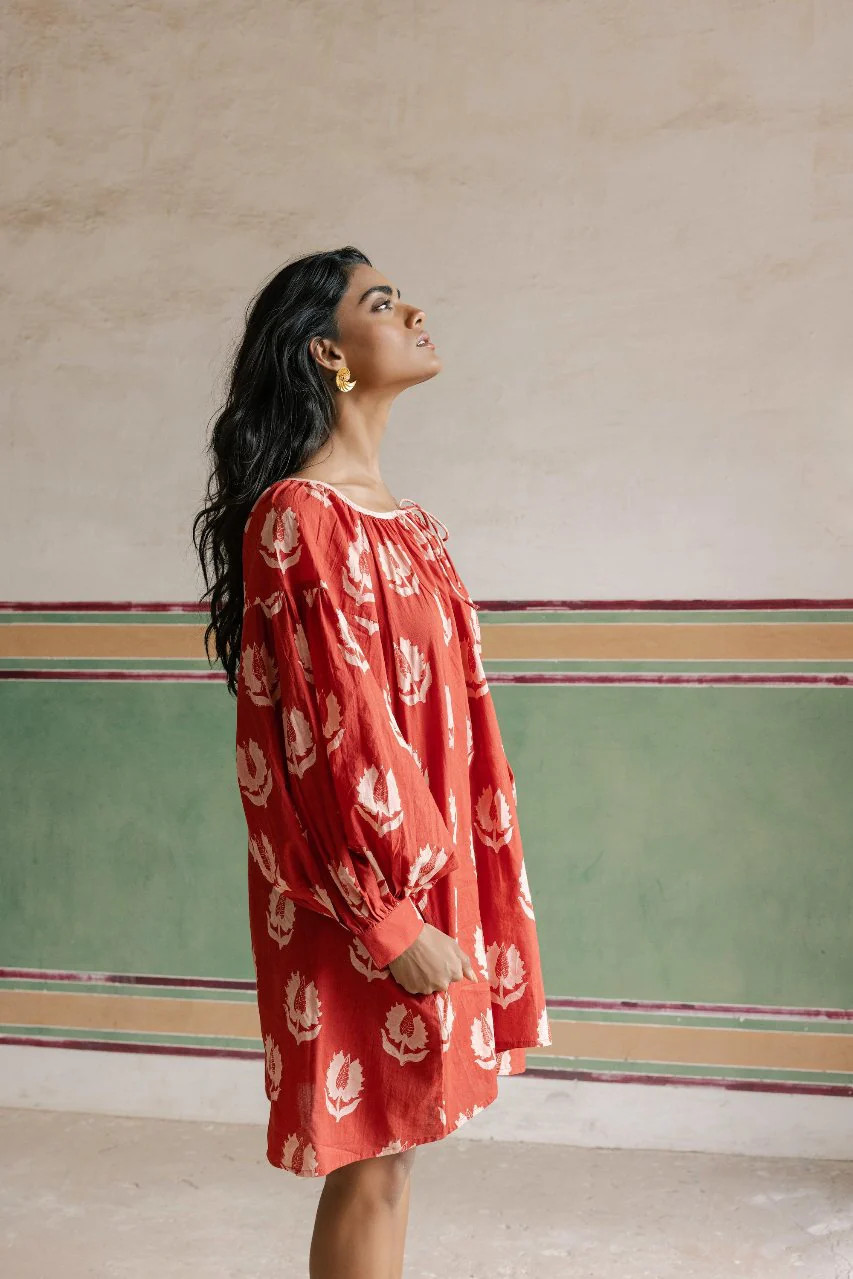 Ria Mini Dress ~ Ruby Red | Daughters of India