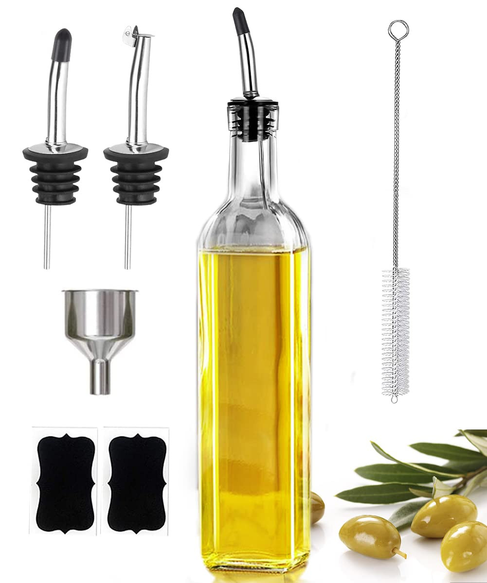17oz Olive Oil Dispenser Bottle, 500ml Oil & Vinegar Cruet with 2 Stainless Steel Pourers, 2 Labe... | Amazon (US)