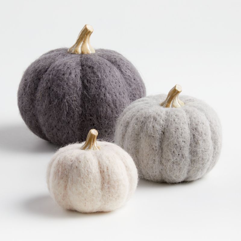 Large Dark Grey Felt Pumpkin | Crate & Barrel