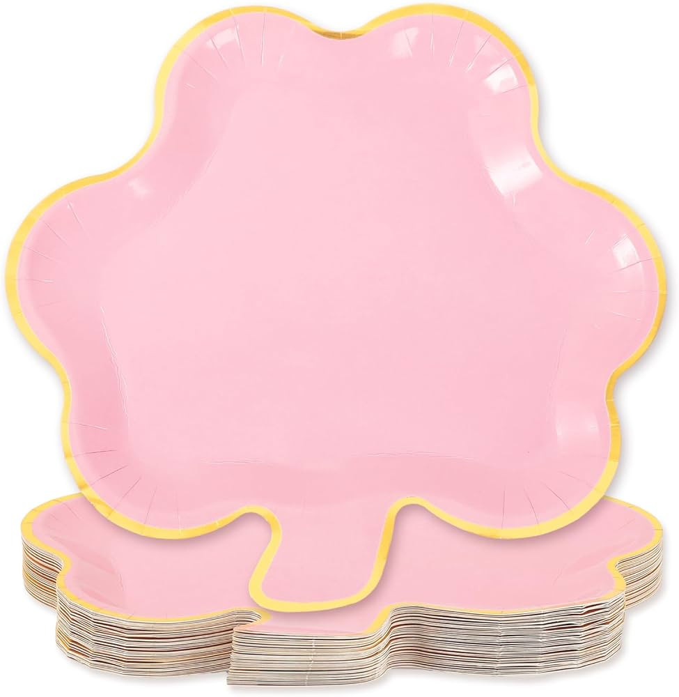 Whaline 40Pcs St. Patrick's Day Paper Plate Pink Shamrock Shaped Disposable Plate Gold Foil Clove... | Amazon (US)