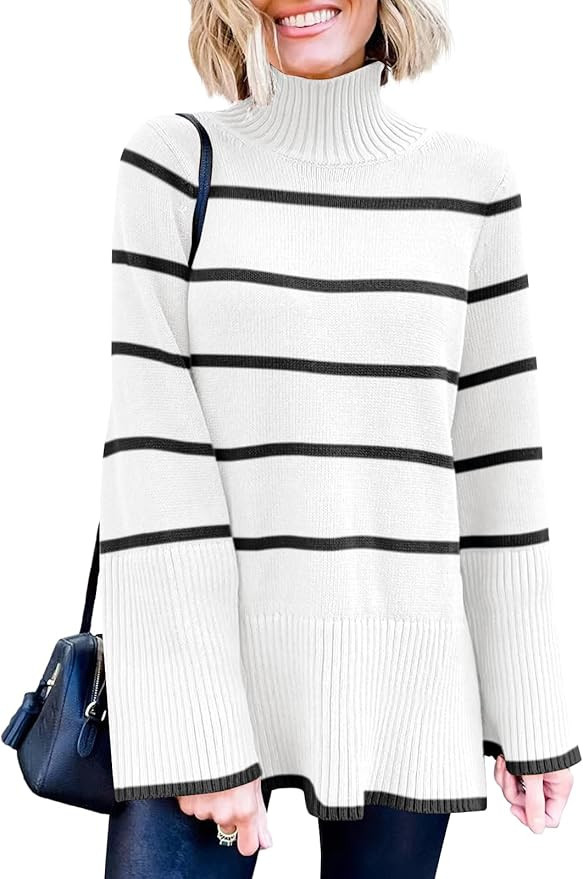 ANRABESS Womens Fall Sweaters Pullover Turtleneck Oversized Long Sleeve Split Hem Casual Knit Swe... | Amazon (US)