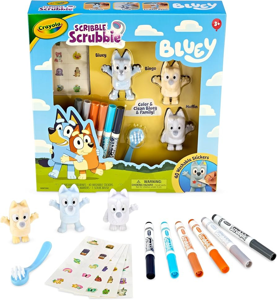 Crayola Scribble Scrubbies Deluxe Bluey Playset (3ct), Toddler Arts & Crafts Kit, Washable Sticke... | Amazon (US)