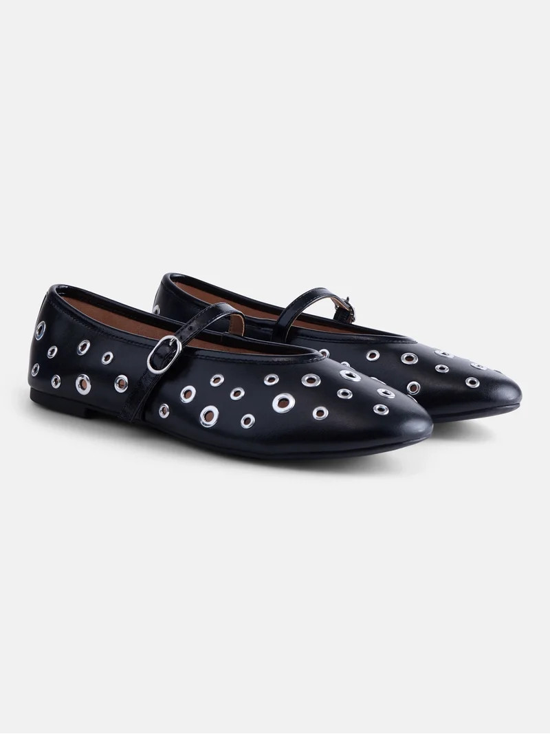 No Boundaries Women's Grommets Mary Jane Flats | Walmart (US)