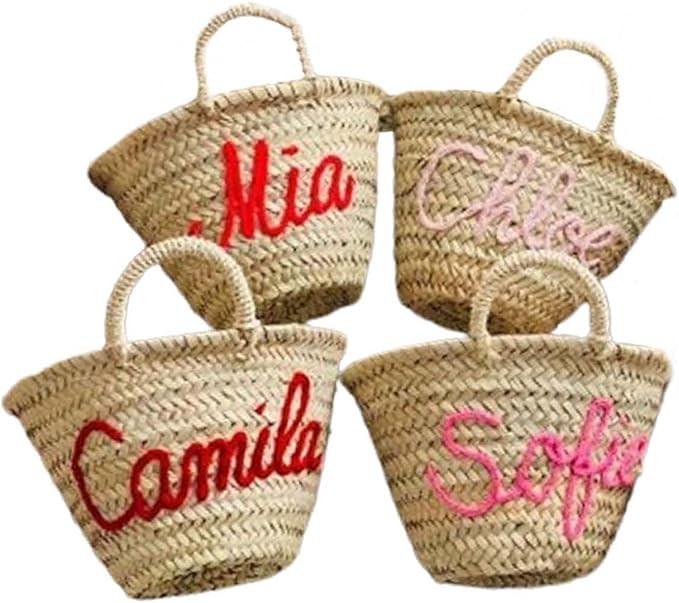 Peraonalized Moroccan Handmade Woven Baskets, Custom Embroidery Name Boho Straw Bag, Beach Tote B... | Amazon (US)