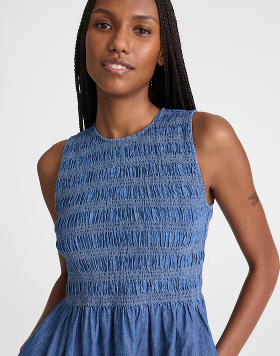 The Denim Melody Smocked Mini Dress | Madewell