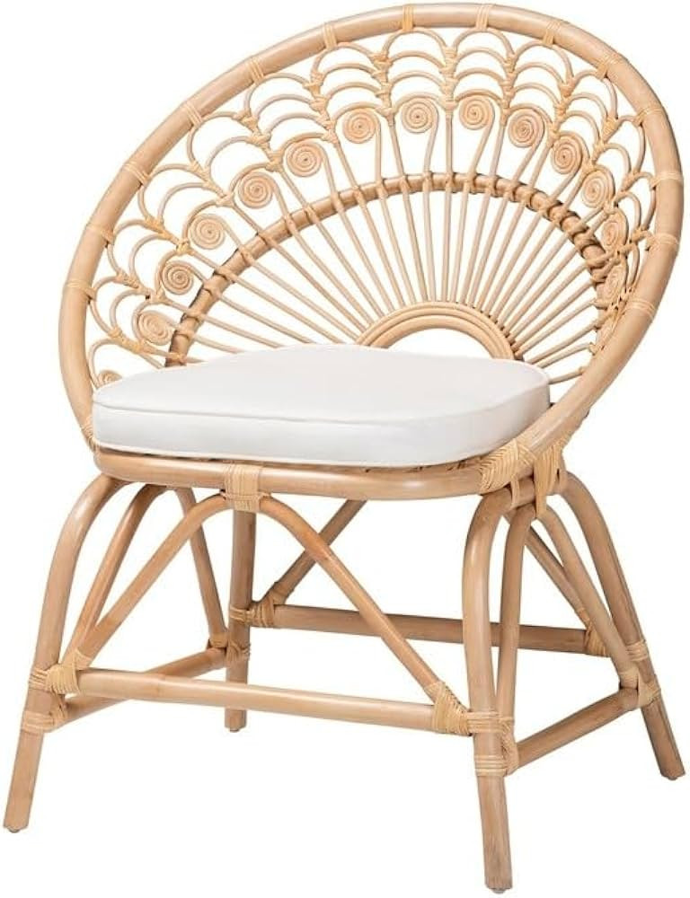 Neo-Classical Nostalgia 28.7x26x35 Modern Bohemian Natural Brown Rattan Chair - Curled Embellishm... | Amazon (US)