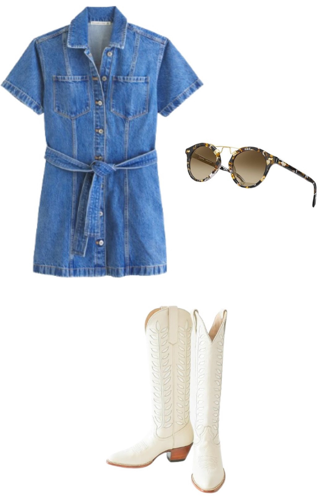 Game day inspo//jean dress//Amazon sunglasses//white cowboy boots 

#LTKFindsUnder50 #LTKSaleAlert #LTKFindsUnder100