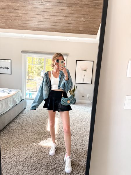 Summer cause style for mom life and running errands 
Taylor swift favorite twirl skort from Popflex with platform lift Nike court shoes 
Denim Louis Vuitton 