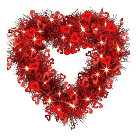 Valentine's Day Wreath for Front Door, Tinsel Heart Shaped Wreath Hanging Wall Decorations - Valentines Outdoor Decor | Walmart (US)
