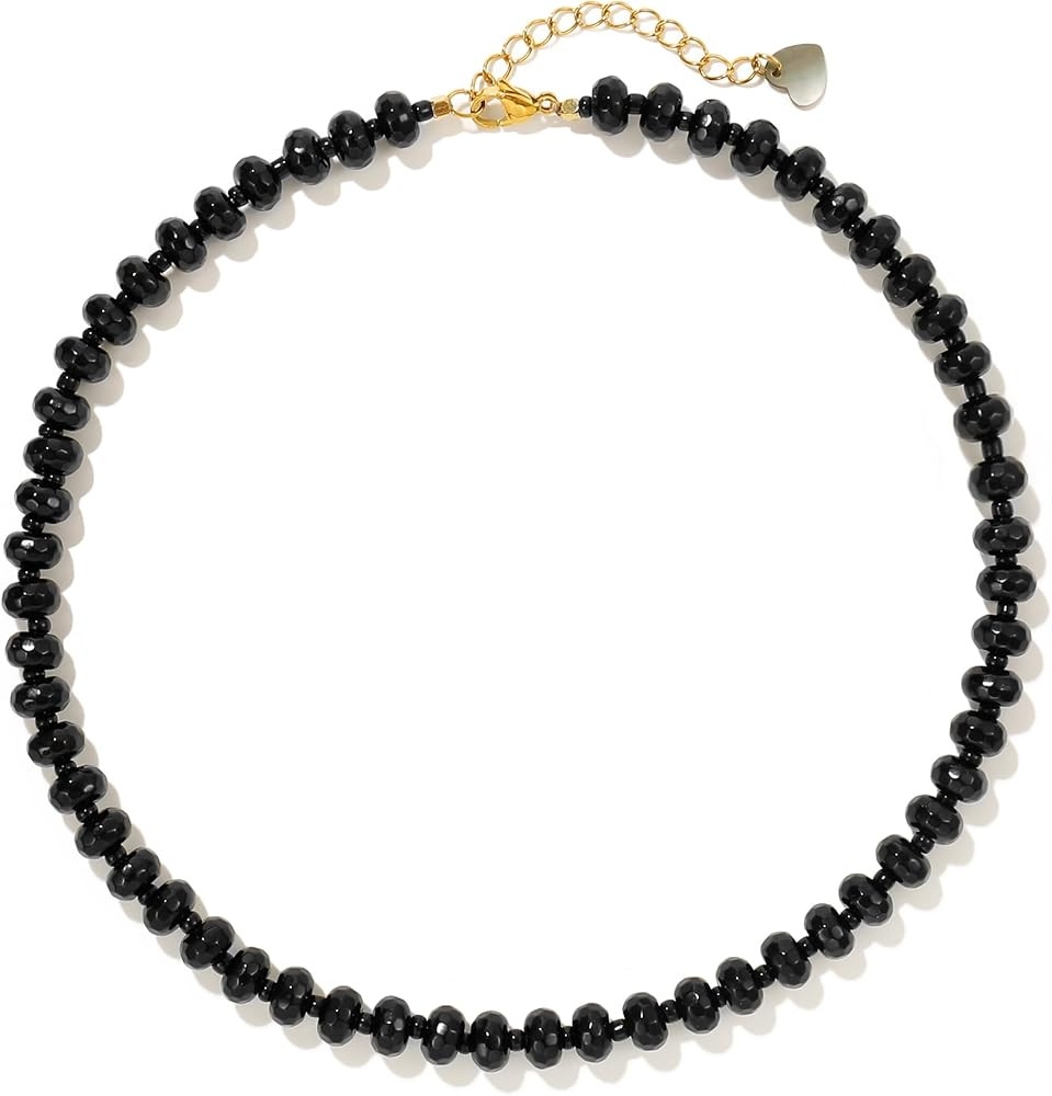 Colorful Gemstone Beaded Necklaces For Women Trendy Rainbow Natural Stone Boho Handmade Stainless... | Amazon (US)