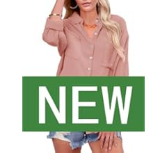 Saudacdn Women Button Down Shirts V Neck Blouse Long Roll Up Cuffed Sleeve Pocket Casual Boyfrien... | Amazon (US)
