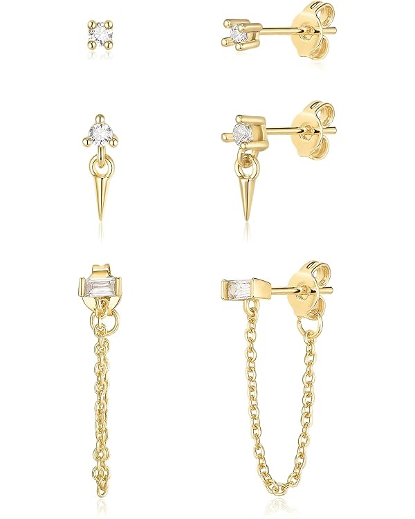 FANZE Stud Chain Earrings Set, Hoop Earrings Set Stud Earrings for women Chain Earrings, Hypoalle... | Amazon (US)