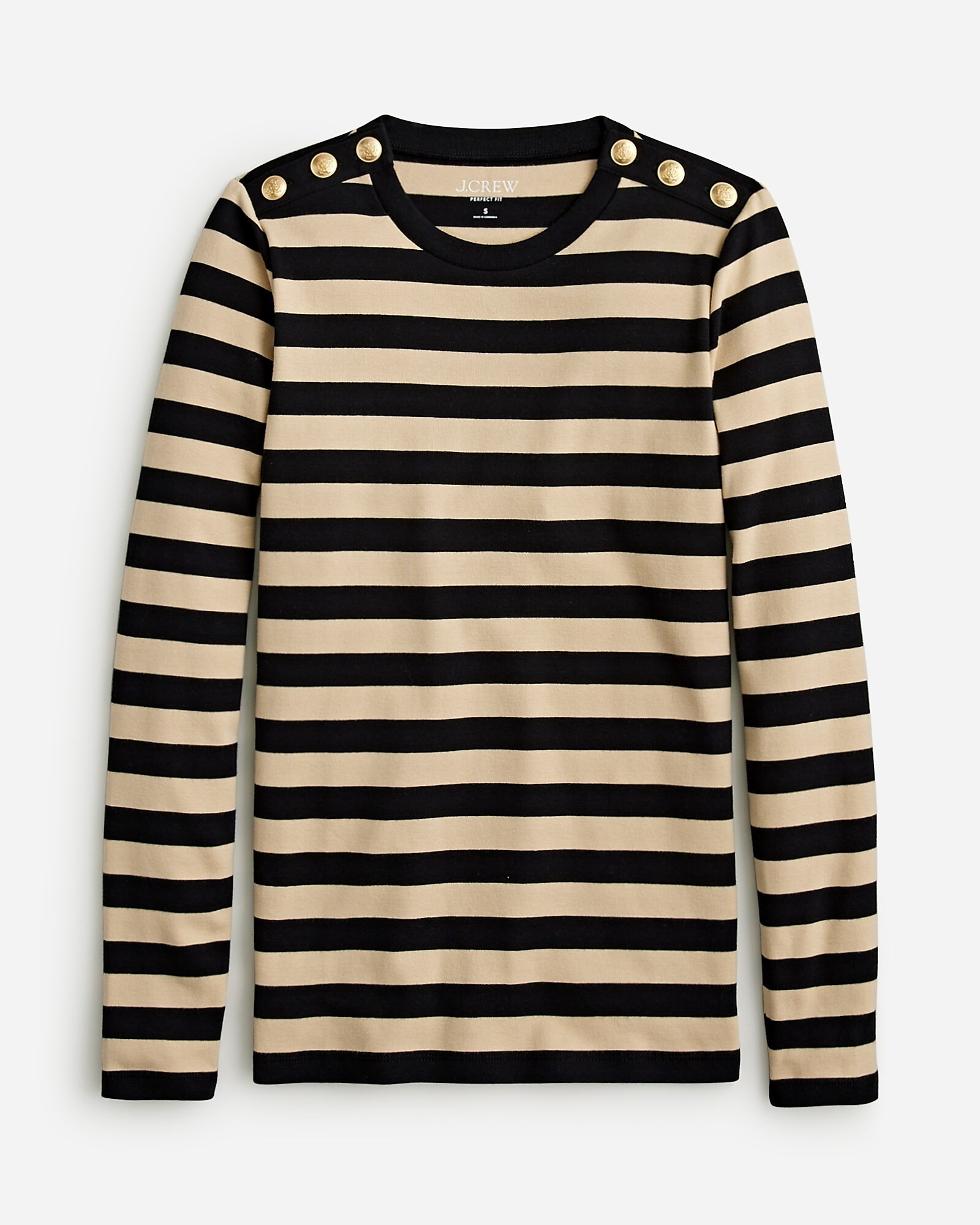 Perfect-fit long-sleeve crewneck T-shirt with buttons | J. Crew US