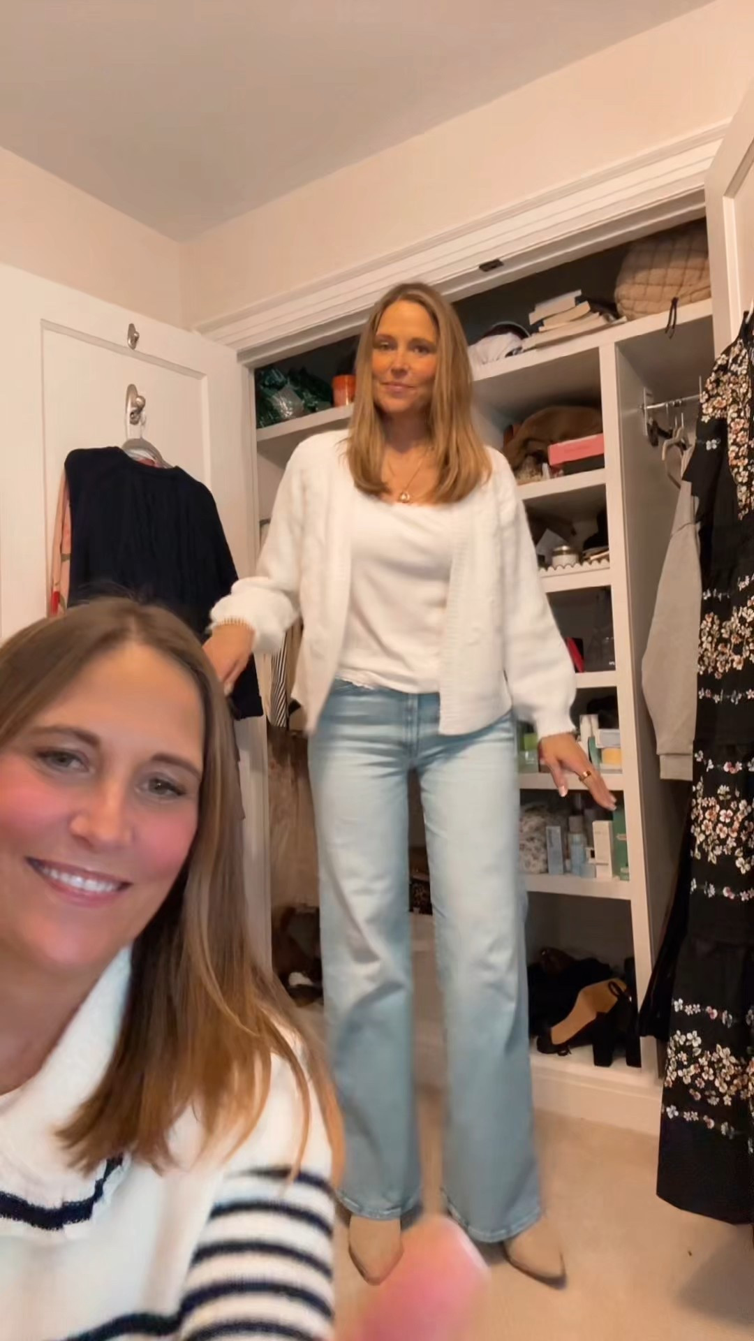 These Mother jeans are great! Flare jeans in a light wash! Wearing size 30.
I'm also loving this cream sweater and the top is great for layering. Really like the lace details.

#LTKOver40