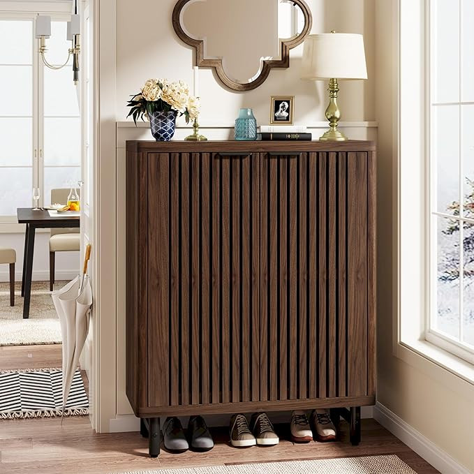 Tribesigns 6-Tier Shoe Cabinet with Louvered Doors, Large Wooden Shoe Storage Cabinet with Adjust... | Amazon (US)