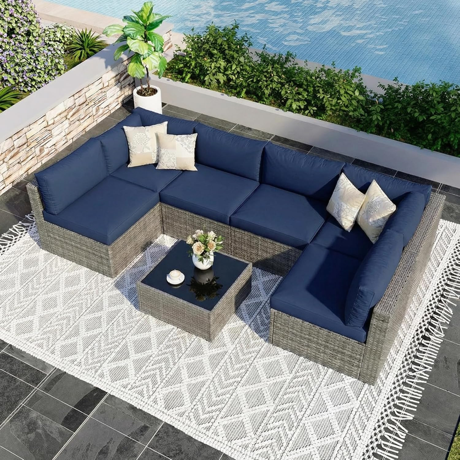 Wisteria Lane 7 Pieces Outdoor Patio Furniture Set, Wicker Outdoor Patio Sectional Sofas with Cof... | Amazon (US)