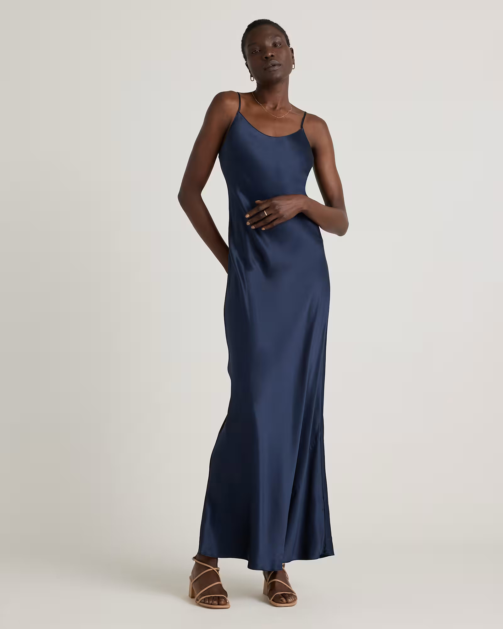 100% Washable Silk Maxi Slip Dress in Navy | Quince