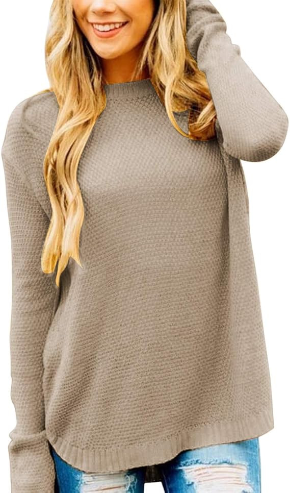 MEROKEETY Women's Long Sleeve Oversized Crew Neck Solid Color Knit Pullover Sweater Tops | Amazon (US)