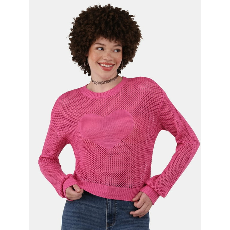 No Boundaries Heart Mesh Pullover, Lightweight, Women's, Sizes XXS-XXL - Walmart.com | Walmart (US)