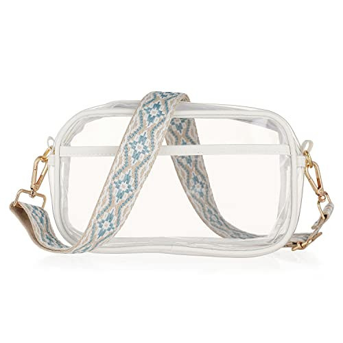 Clear Crossbody Purse Bag Clear Purse Bag, Clear Bag for Women Stadium Approved Bag,Clear Handbag Clear Purse with Guitar Strap for Concert Sports Events(Beige) | Amazon (US)