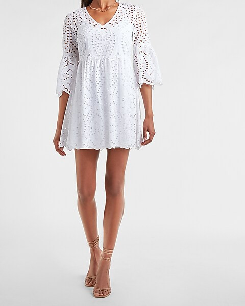 Eyelet Lace Flare Sleeve Dress | Express