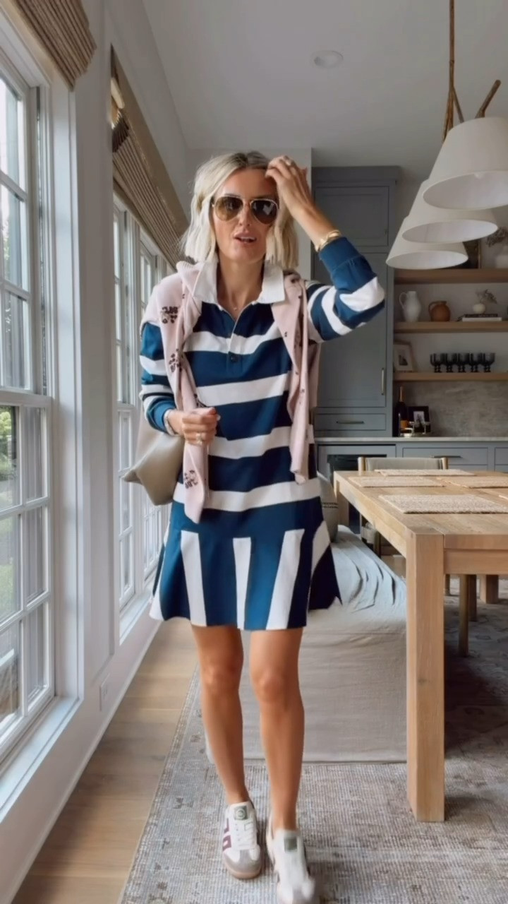 This is such a great casual dress that you can throw on & go! I think you could dress it up or down! Wearing XS! 

Loverly Grey, Loft, fall dress, fall outfit inspo, fall looks, navy striped polo dress, rugby women's dress 

 #LTKootd #LTKSeasonal