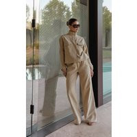 Sand Peach Skin Straight Leg Trouser | PrettyLittleThing UK