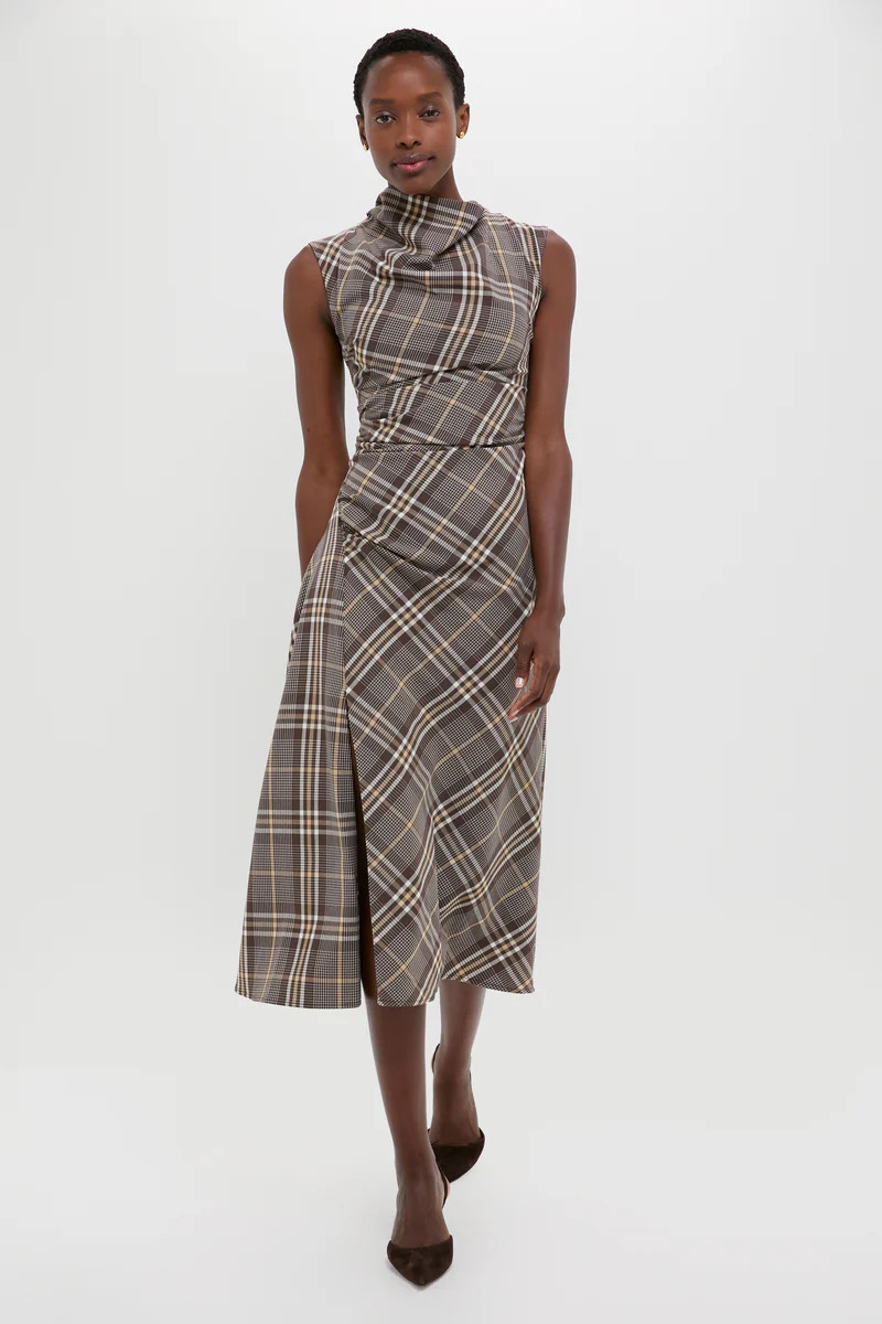 Chocolate Plaid Burke Sleeveless Draped Midi Dress | Tuckernuck (US)
