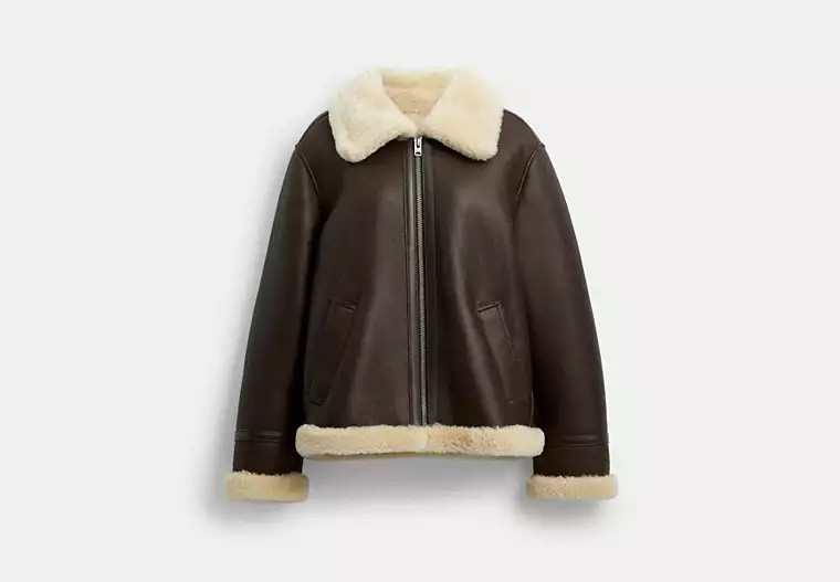 Coach Outlet Aviator Shearling Jacket - Brown, Size: Small | Coach Outlet US
