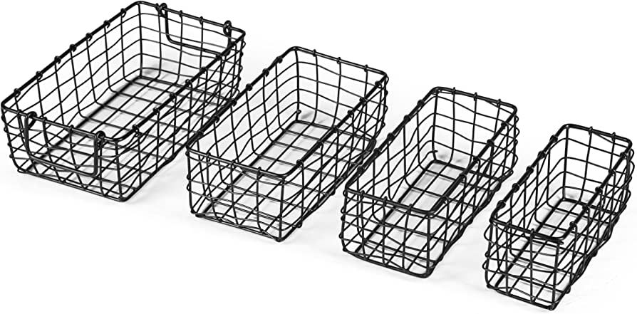 BIRDROCK HOME 4pc Wire Nesting Baskets - Black - Kitchen Drawer, Pantry or Closet Organization Ba... | Amazon (US)