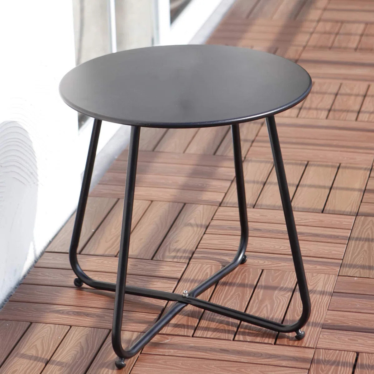 Ebern Designs Steel Patio Side Table, Weather Resistant Outdoor Round End Table | Wayfair North America